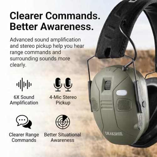 DEAKSHIE Electronic Shooting Ear Protection with Bluetooth, 6X Sound Amplification, 4-Mic 360° Hearing Enhancement, 30dB SNR, Gel Ear Pads for Long Range Comfort – Gun Range & Hunting - Thumbnail 4