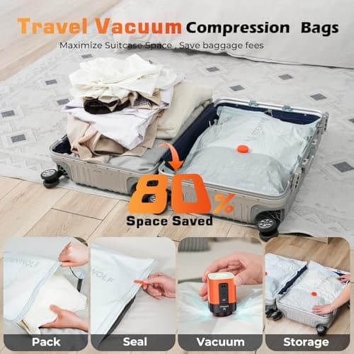 ETENWOLF 15 Pack Reusable Vacuum Seal Bags for Travel with Rechargeable Air Pump,Vacuum Compression Packing Seal for Clothes, Blankets, Seasonal Storage,Carry-On Space Saver Bags in 3 Sizes - Thumbnail 3