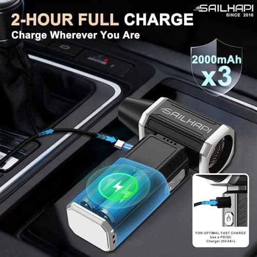 SAILHAPI Powerful Air Duster 300000RPM, Handheld Office Duster Blower Replaced Can of Air, Rechargeable Durable Small Blower for PC Gamers, Barber, Laptop & Snow Removal, Birthday Gifts for Dad - Thumbnail 5