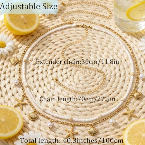 Gold Starfish Waist Chain for Women 2Pcs Adjustable Layered Belly Chain Bohemian Shell Beaded Bikini Body Chain for Beach, Summer Festival, Vacation & Boho Accessories - Thumbnail 6
