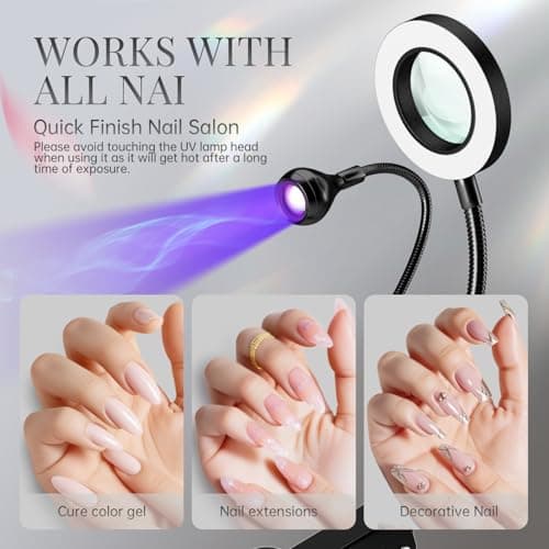 krofaue Dual Head UV Nail Lamp with 6X Magnifier, UV LED Flash Curing Light for Gel Polish, 3 Color Temps & Desk Clip for Home and Salon DIY - Thumbnail 4