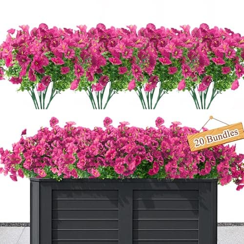 idredn Artificial Flowers for Outdoors Decoration,20 Bundles Fake Morning Glory Petunias for Outside Artificial Faux Plants for Home Porch Patio Balcony Planter Yard Garden Light Purple - Image 1