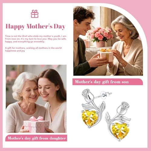 JACUPO 0.8CT Rose Heart Earrings Option of Sapphire Moissanite Stud Earrings Lab-Grown Earrings Birthstone Earrings for Women S925 Sterling Silver Post D Color VVS1 Clarity Ideal Gift for Wife Mother for Birthday Anniversary Valentine's Day Conveying I Love You Message (Nov Yellow Silver) - Thumbnail 3