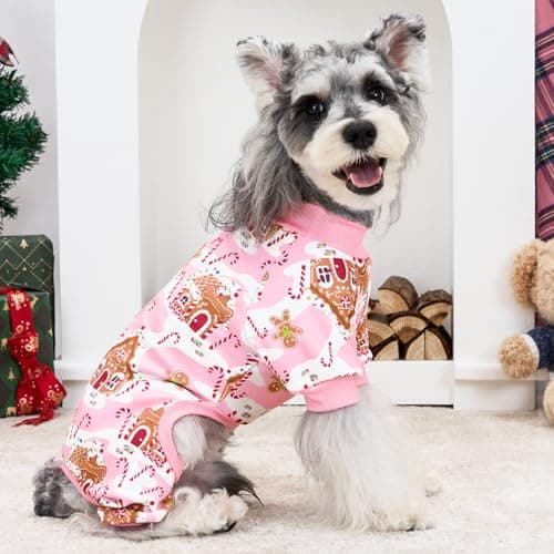 XPUDAC Dog Christmas Pajamas Stretchy Dog Clothes for Small Medium Dogs Girl Christmas Puppy Outfit Pet Jumpsuits Pjs Winter Cat Costume, Pink, 2XL - Thumbnail 3
