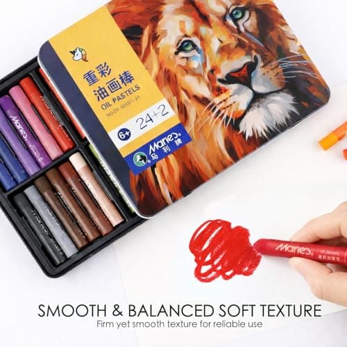 Marie's Oil Pastels Set, Tin Box 24 Colors + 2 Bonus White Sticks, Rich Pigments, Smooth Soft Texture for Painting, Drawing and Sketching - for Artists, Beginners, Students and Teachers (10 x 70 mm) - Thumbnail 2