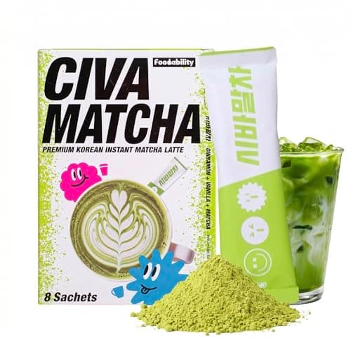 CIVA Matcha Korean Instant Matcha Latte, Premium Korean Sweet Matcha Powder Packets with Vanilla, Smooth & Creamy Cafe Style Green Tea Latte Mix, Single Serve Matcha Sticks, Pack of 8 (184g / 6.49oz)