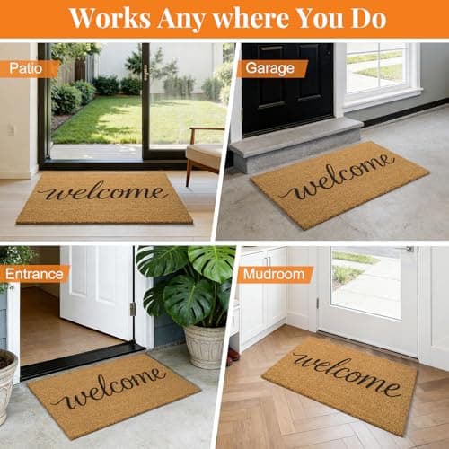 Kelarea Front Door Mat Natural Coco Coir Doormat with Heavy Duty Backing, 17" x 30" Welcome Entry Mats, Non-Slip Easy to Clean for Indoor Outdoor Entrance Porch - Thumbnail 5