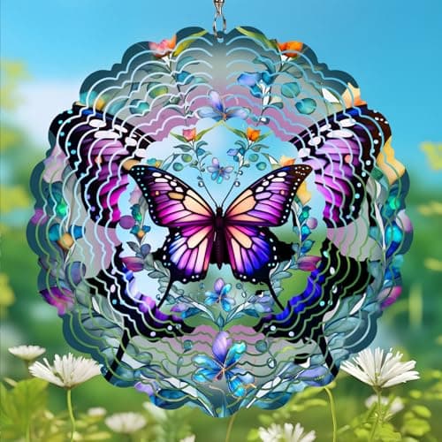 Butterfly Wind Spinner Outdoor - Birthday Gifts for Women, Men, Mom, Father, Garden Decor Gifts, Hanging Wind Sculptures 12 inch 3D Wind Spinners for Outdoor Decor for Outside, Yard, Patio Deals