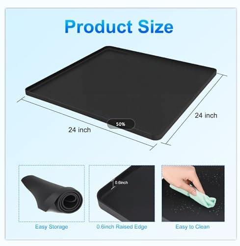 Mini Fridge Silicone Mat, 23.6"x23.6"x0.6" - Durable Refrigerator Mats with High Raised Edges, Leak-Proof Fridge Mats for Mini Fridges, Washing Machines, Pet Bowls - Protects Floors from Water Spills - Thumbnail 2
