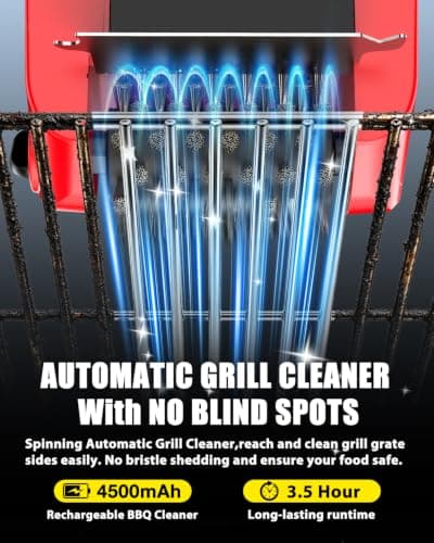 Electric Grill Brush-Bristle-Free Spinning-Grill-Cleaning-Brush-Outdoor-Automatic-BBQ-Grill-Cleaner with LED,Dual-Speed Motor,4500mAh Rechargeable Motorized Power Barbecue Safe Heavy Duty Tool - Thumbnail 6