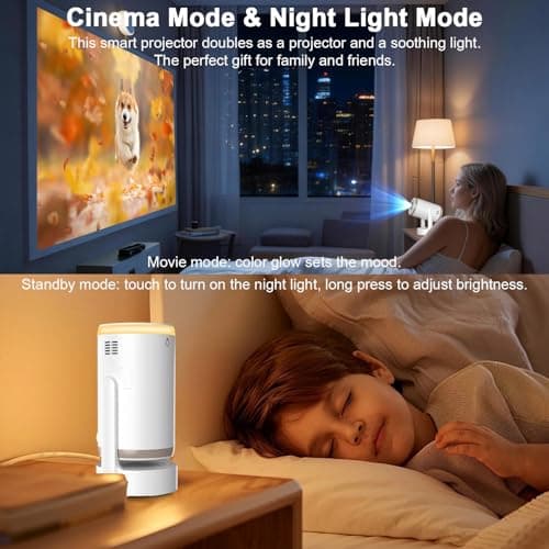 2-in-1 Portable Projector & LED Night Light,Mini Projectors with WiFi and Bluetooth,120" Display Supports 4K/1080P, Electric Focus/Enhanced Speaker,Home Movie Projector with Built-in Apps for Bedroom - Thumbnail 2