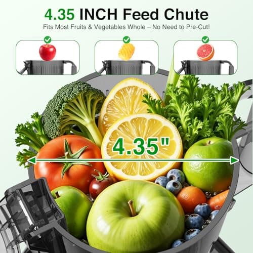 AGLUCKY Cold Press Juicer Machines, Large Feed Chute Juice Extractor Self Feeding Machine, High Juice Yield, Slow Masticating Juicer for Whole Vegetables & Fruits, Stainless Steel & Black - Thumbnail 2