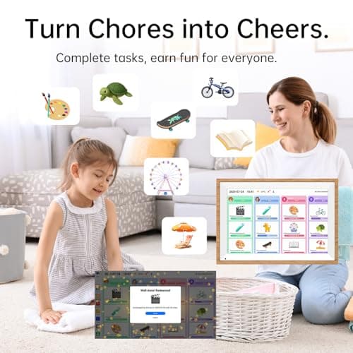 QUNUB 10.1 Inch Digital Calendar 2026 Chore Chart – Interactive Touchscreen Wall Planner, Smart Family Organizer for Family Schedules, Desktop and Wall Mountable, Woodgrain - Thumbnail 4