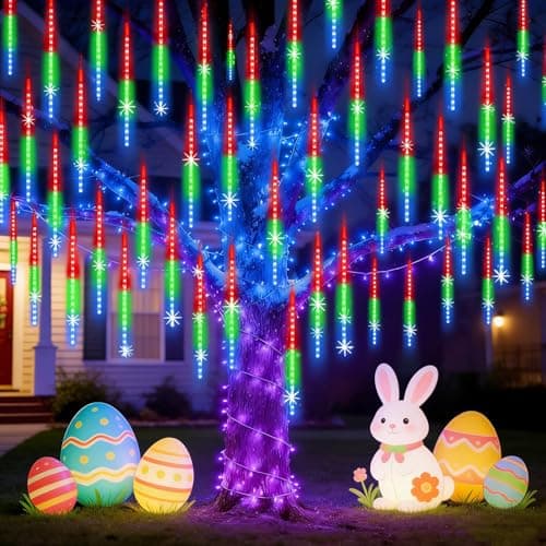 EAGWELL Christmas Lights Outdoor UL Certified Meteor Shower Light 16 Inch 20 Tubes 960 LED Falling Rain Drop Icicle Snow Cascading Lighting for Xmas Tree Wedding Party Garden Decoration, Colorful - Image 1