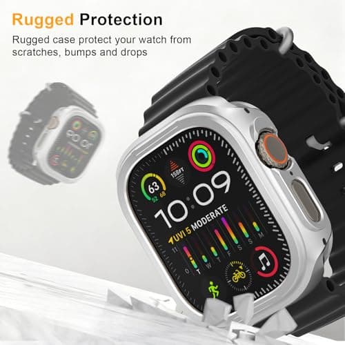 SDOCEBF Aluminum Alloy Case for Apple Watch Ultra 3/2/1 49mm, Apple Watch Ultra 2 Protective Metal Case, Shockproof Bumper with Back Cover, Silver - Thumbnail 3