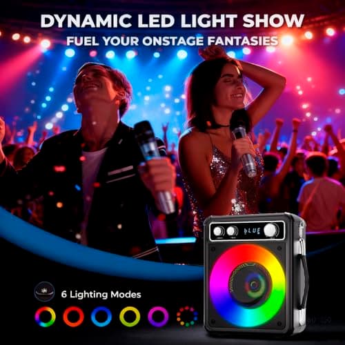 VOSOCO Karaoke Machine with 2 Wireless Microphones, Portable Bluetooth Speaker for Adults Kids, PA Systems Support TWS Echo Adjust TF USB AUX for Home Party Outdoor Travel - Thumbnail 6