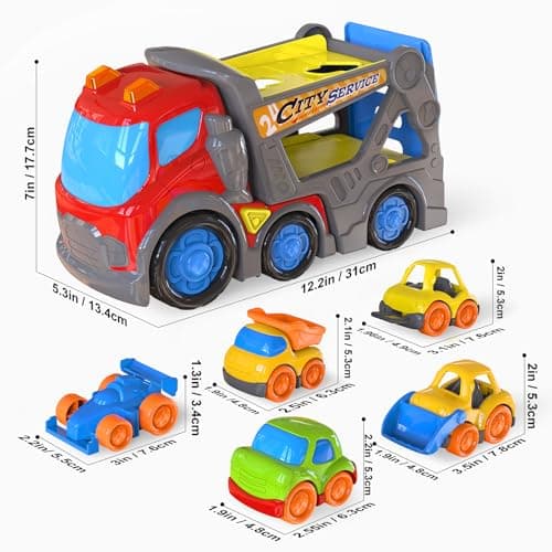 P&C 12.2" Toddler Car Transport Truck Toys for Ages 2-4, Car Carrier Transporter Double-Deck Hauler Truck‌ Toy Set with Sounds Lights for Kids 18M+ 2 3 4 5, Birthday Christmas Gifts for Boys Girls - Thumbnail 3
