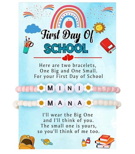 Btysun Back to School Gifts Pink Beaded Bracelets for Daughter First Day of School Gifts for Daughter Mom Matching Bracelet Birthday Christmas Jewelry - Image 1