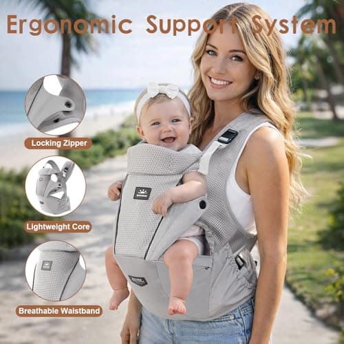 SUNVENO Baby Hip Carrier, Baby Carrier with Hip Seat, Patented Ergonomic Support for Heavy Babies, Lightweight Breathable Design, 7-45 lbs - Thumbnail 6