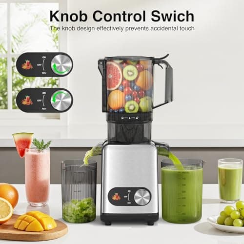 AGLUCKY Cold Press Juicer Machines, Large Feed Chute Juice Extractor Self Feeding Machine, High Juice Yield, Slow Masticating Juicer for Whole Vegetables & Fruits, Stainless Steel & Black - Thumbnail 6