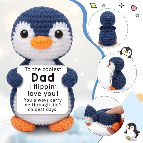 Fathers Day Dad Gifts from Daughter Son, Mini Dad Birthday Gift Father's Day Card Decoration Ideas Funny Daddy Gift Bonus Step New Single Best Dads Ever Present Christmas 2026 Handmade Crochet Penguin - Thumbnail 4