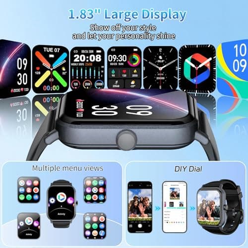 Smart Watch for Men Women with Calling, 1.83" Fitness Tracker with Heart Rate/Sleep Monitor, Step Tracker, New Gen Fitness Watch with 120 Sports Modes, IP68 Waterproof Smartwatch for Android/iOS Black - Thumbnail 4