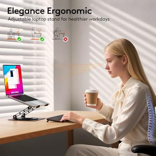TECKNET Laptop Stand for Desk, 360 Rotating Base, Ergonomic Foldable Computer Stand for Laptop Riser Height Adjustable, Compatible with MacBook Pro, All Laptops 10-17" - Black - Thumbnail 5