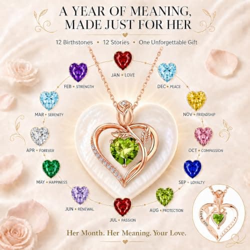 JACUPO Birthstone Rose Gold Necklace for Women(Rose Gold-08-Olive Green) - Thumbnail 4