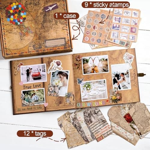 Scrapbook Photo Album, Our Adventure Book Scrapbook, 146 Pages Embossed Letter Cover Movie Up Travel Diary Journal Scrap Book，Gift for Anniversary, Wedding, Travelling, Memory Book - Thumbnail 4