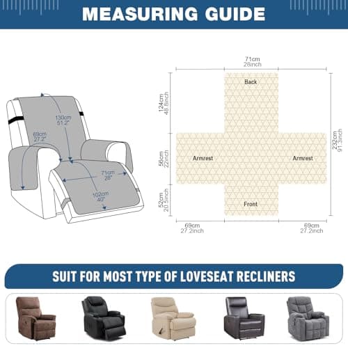 TAOCOCO 100% Waterproof Recliner Chair Covers, Non Slip Recliner Covers that Stay in Place, One-Piece Washable Reclining Chair Cover with Elastic Straps, Dark Blue, Fits 28" Seat Width - Thumbnail 4