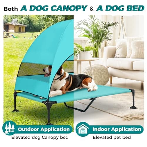 Libbipaw Windproof Elevated Dog Bed with Canopy & Stakes, 3-Sided 90% UV Block, Chew-Proof Teslin Mesh Mat for Large Dogs up to 150lbs(Blue X-Large) - Thumbnail 5