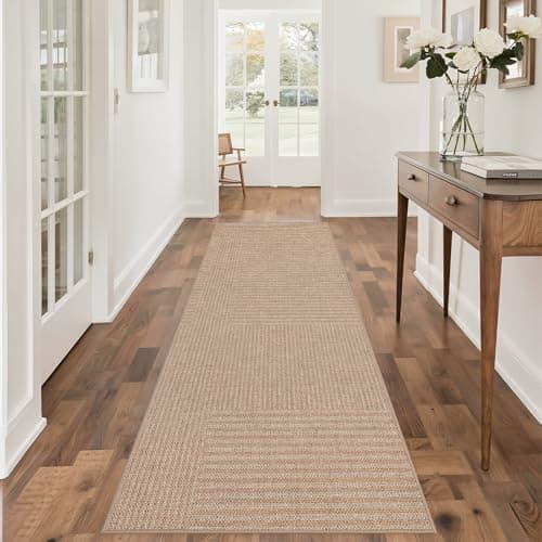 Arvenchy Easy Jute Rug 2.5x8: Indoor Outdoor Natural Boho Area Rugs for Hallway Patio Non Slip - Farmhouse Neutral Contemporary Carpet Mat for Entryway Kitchen Laundry Room Bedroom Washable - Thumbnail 2