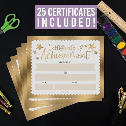 Premium Real Gold Foil Classroom Award Certificates for Students -25 Certificate of Achievement Awards, Certificate Paper, Preschool Graduation Certificates, Kindergarten Diploma, Star Student Honors - Thumbnail 2