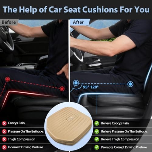 CAR PASS Premium Leather Car Seat Cushion, Comfort Memory Foam Driver Seat Cushion for Long Driving, Waterproof Non-Slip Seat Cushions for Cars, Truck, SUV, Office Chairs, Stadium, Beige - Thumbnail 3