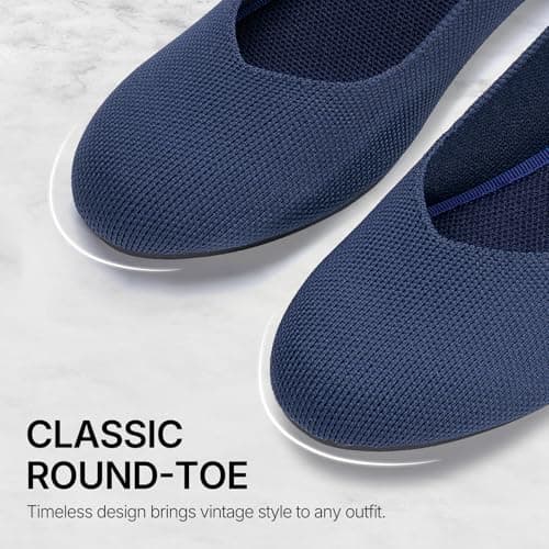 Tanamo Women's Flat Ballet Shoes Knit Flat Shoes for Women Round Toe Slip on Women Flats for Dressy Casual Office Work Wedding Comfort Soft Dark Blue - Thumbnail 3