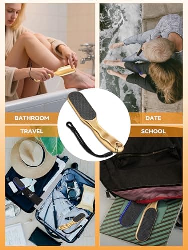 Beyond The Cream Veins Grain Foot File, Nano Glass Foot File, Hard Skin Callus Remover, Professional Pedicure Tool, Anti-Slip Handle Rope & Storage Bag, Ideal Gift for Beauty & Fitness Lovers, Golden - Thumbnail 6