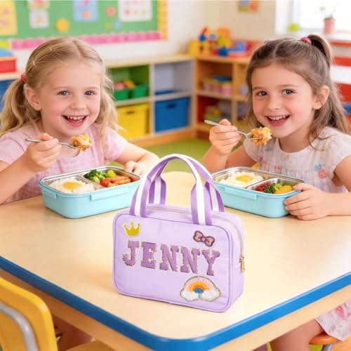 Individz Custom Insulated Lunch Bag Box for Girls Boys, Nylon Lunch Box with Name, Personalized Preppy Portable Lunch Boxes, Back to School Gifts for School Office Picnic Party Travel (Lunch-Purple) - Thumbnail 2