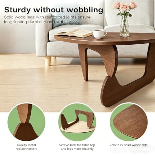 Modern Solid Wood Coffee Table, Unique Triangle Center Table for Living Room,35.4" x 22.8" x 16.5" Walnut - Thumbnail 5