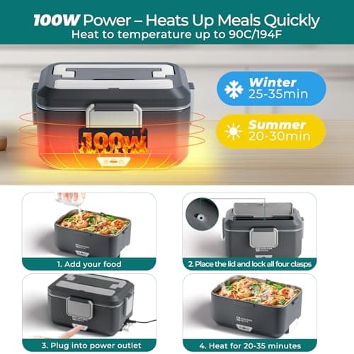 Annie & Mia Design Electric Lunch Box for Adults, 100w 3.5L 2-Layer Portable Food Warmer, Dual Mode 2.5L + 1L Heated Lunch Box for Adults, Home/Car/Office/Truck Use, Lonchera Eléctrica Portátil - Thumbnail 5