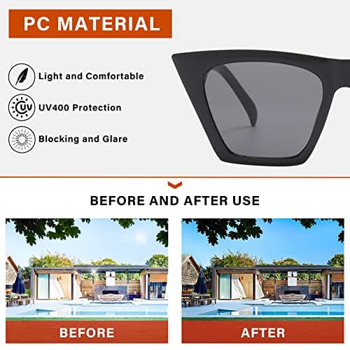 Square Cat Eye Sunglasses for Women - Trendy Vintage Style Shades with UV400 Protection, Fashionable and Cute Retro Eyewear for Ladies (Black/Tortoise) - Thumbnail 6
