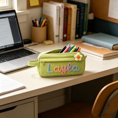 KEQHAULI custom Corduroy Pencil Bag, Custom Name Zipper Pencil Case for Men Women Teens, Large Capacity Stationery & Cosmetic Pouch - Thumbnail 5