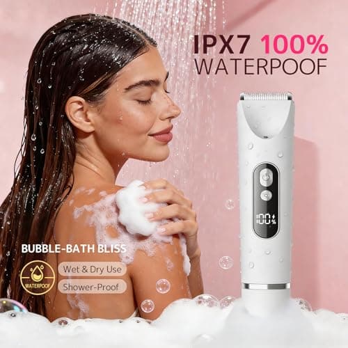 CoolHair Bikini Trimmer for Women, Smooth Electric Razor for Sensitive Skin, IPX7 Waterproof Wet & Dry Cordless Body Shaver for Bikini Area, Pubic Hair, Face, Underarms & Legs (Wihte) - Thumbnail 6