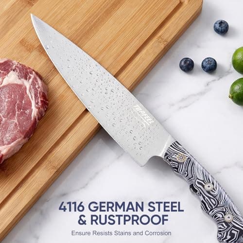 Topfeel 3PCS Professional Chef Knife Set, Ultra Sharp Japanese Kitchen Knife, German High Carbon Stainless Steel 8" Meat Cleaver 8" Chef's Knives 5" Utility Knife with Gift Box - Thumbnail 3