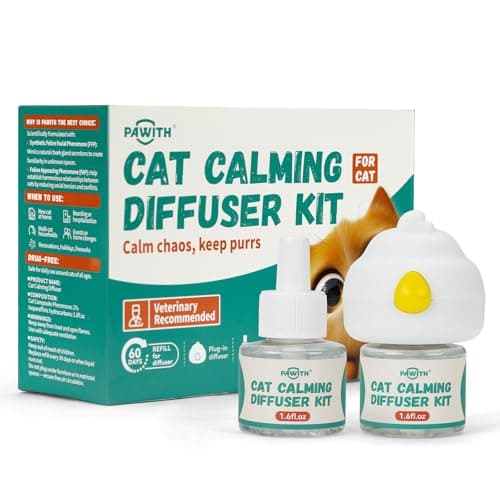 Pawith 60-Day Cat Calming Diffuser with Pheromones – Cat Pheromone Diffuser for Cats, Helps Reduce Stress, Anxiety, Scratching & Urine Marking – 3-in-1 Calming Diffuser Set with 2 Refills