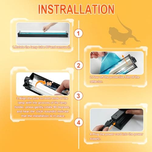 REPTIDLDB 8W T5 10.0 UVB Reptile Light Fixture 12" – High Output UVA UVB Light for Bearded Dragons, Turtles & Snakes – Compact UVB Lamp for Desert & Tropical Reptiles (UVB 10.0-Desert, 12INCH-8W) - Thumbnail 6