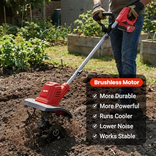 Cordless Brushless Garden Tiller Cultivator Compatible with Milwaukee 18v Battery(Tool Only), 10’’ Wide 7’’ Deep Electric Soil Rototiller, 48-Tine Mini Rotary Areator for Garden Beds &Soil Preparation - Thumbnail 4