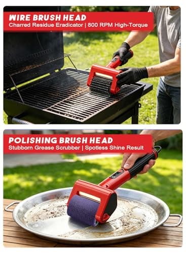 CuLiDing 800 RPM Electric Grill Brush for Outdoor, 2-Speed High Power BBQ Cleaning Tool, 4000mAh Cordless Scrubber with LED Light, Non-Shedding Brush & 2 Scouring Pads for Gas/Charcoal/Weber Grates - Thumbnail 6