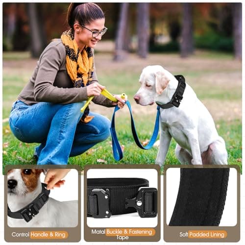 Relux Tactical Dog Collar with Handle - Adjustable Pet Collar Designed for Medium Dogs with Heavy-Duty Metal Buckle, Durable and Comfortable Dog Collar, Suitable for Medium Dogs (Black, L) - Thumbnail 4