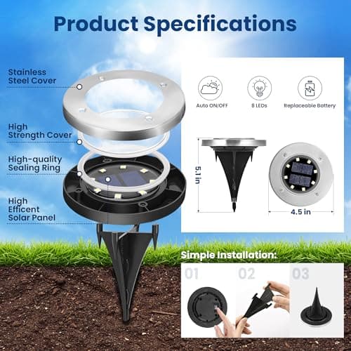 GIGALUMI Solar Ground Lights - No-Drill Fence Lighting Solution, Waterproof Perimeter Lights Compatible with Wood, Metal & Concrete Fences (12 Pack Warm White) - Thumbnail 5