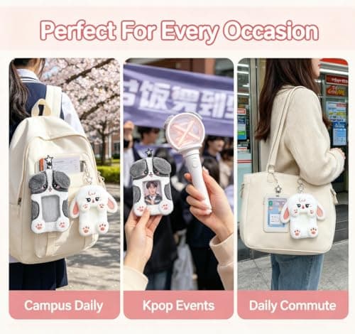 DegoCyhton Photocard Holder, Kpop Photo Card Keychain, 2 Pack 3 Inch, Clear PVC Window, Anti-Shed Plush Design, 360 Rotating Hook, for Teen Girls Student Campus Backpack Pendant & Card Protection - Thumbnail 5